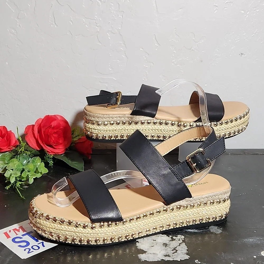 SEVEN DIALS Strappy Buckle Stud Detail Espadrille 8M